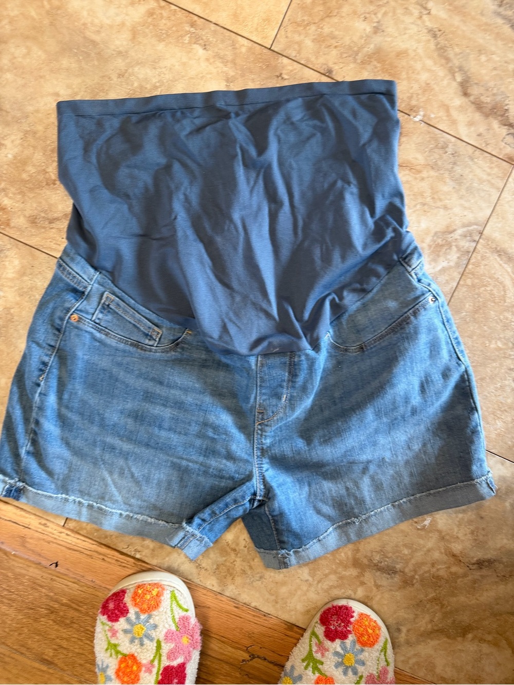 Levi's Blue Denim Maternity Shorts with Navy Support Panel